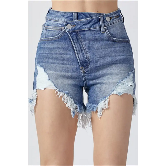 Risen Raw Hem Asymmetrical Waist Denim Shorts - Medium / s - on Sale Worldwide Shipping