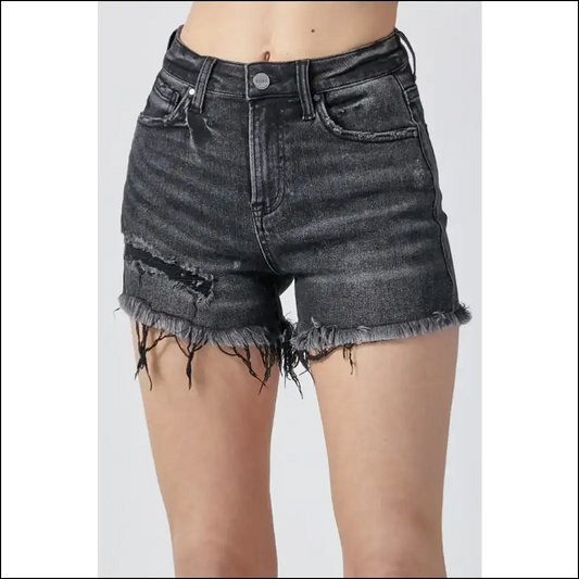 Risen Raw Hem Denim Shorts with Pockets - Black / l - on Sale Worldwide Shipping