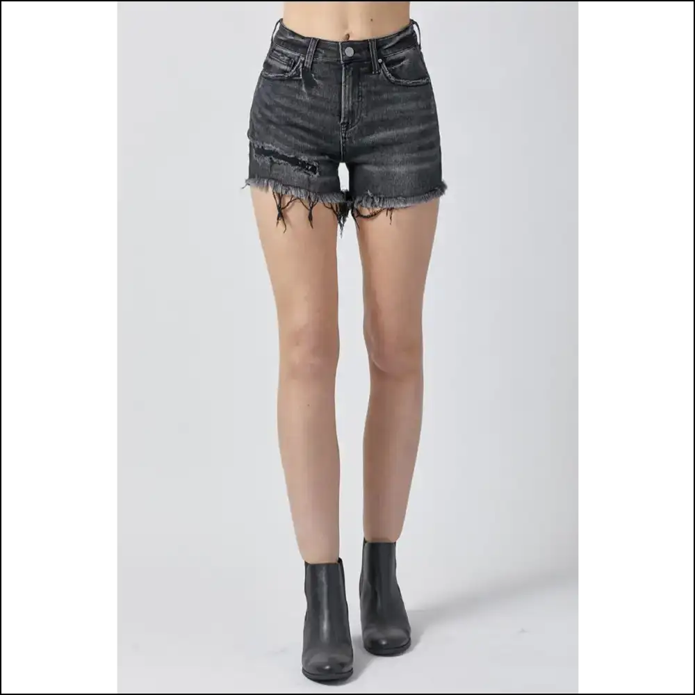 Risen Raw Hem Denim Shorts with Pockets - on Sale Worldwide Shipping