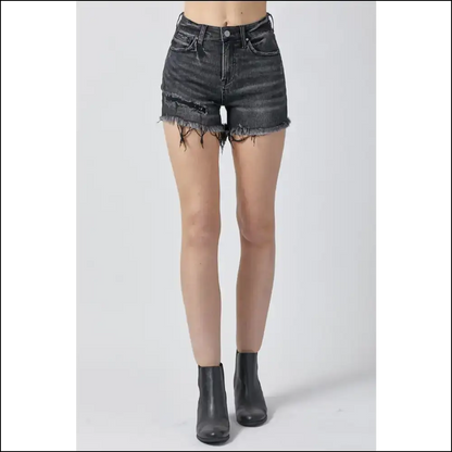 Risen Raw Hem Denim Shorts with Pockets - on Sale Worldwide Shipping