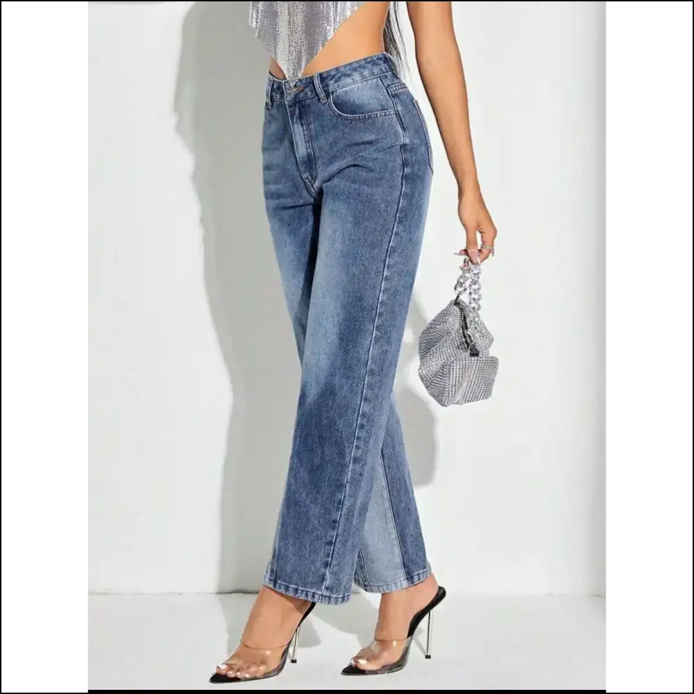 Rock the Catwalk with Contrast Patchwork Straight Jeans - Confidence Unleashed! - on Sale Worldwide Shipping