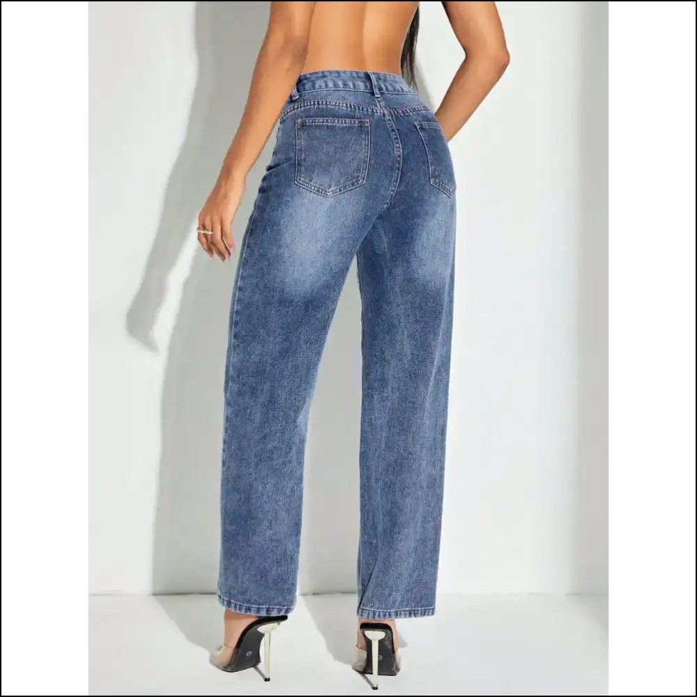 Rock the Catwalk with Contrast Patchwork Straight Jeans - Confidence Unleashed! - on Sale Worldwide Shipping