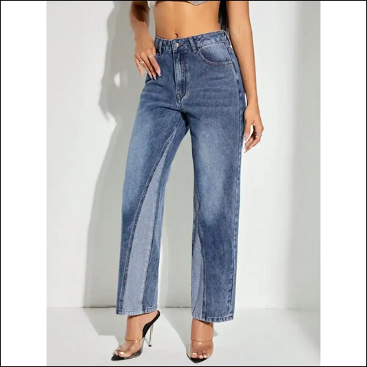 Rock the Catwalk with Contrast Patchwork Straight Jeans - Confidence Unleashed! - Medium / Xs - on Sale Worldwide Shipping