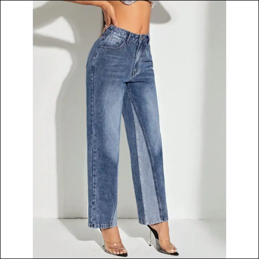 Rock the Catwalk with Contrast Patchwork Straight Jeans - Confidence Unleashed! - on Sale Worldwide Shipping