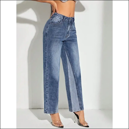 Rock the Catwalk with Contrast Patchwork Straight Jeans - Confidence Unleashed! - on Sale Worldwide Shipping