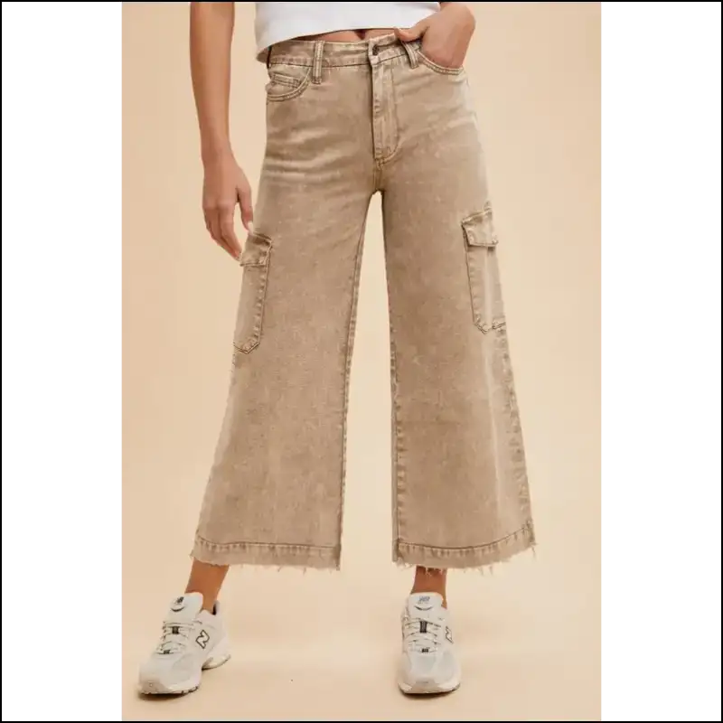 Rock the Raw Hem Wide Leg Cargo Jeans: Fashionable Comfort with a Twist! 😂 - Camel / s - Jeans on Sale Worldwide Shipping