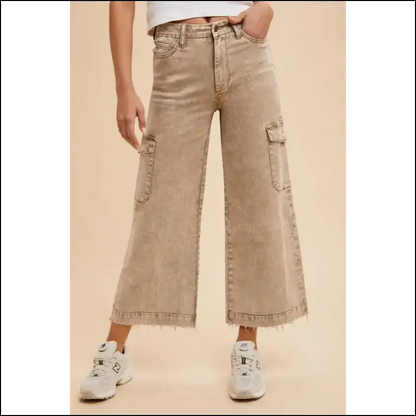 Rock the Raw Hem Wide Leg Cargo Jeans: Fashionable Comfort with a Twist! 😂 - Camel / s - Jeans on Sale Worldwide Shipping