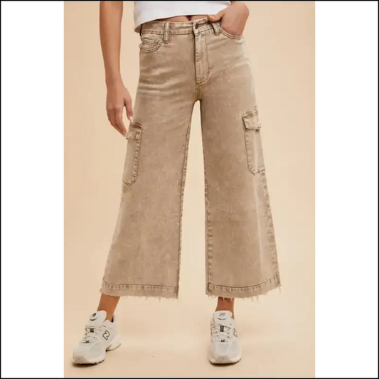 Rock the Raw Hem Wide Leg Cargo Jeans: Fashionable Comfort with a Twist! 😂 - Camel / s - Jeans on Sale Worldwide Shipping