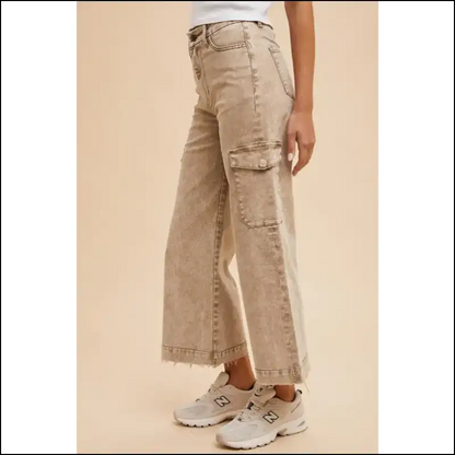Rock the Raw Hem Wide Leg Cargo Jeans: Fashionable Comfort with a Twist! 😂 - Jeans on Sale Worldwide Shipping