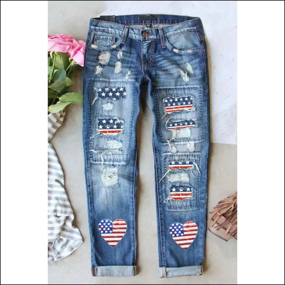 Rock the Stars and Stripes in our Flag Distressed Straight Jeans! 🇺🇸👖 - Jeans on Sale Worldwide Shipping