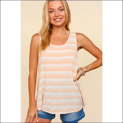 Rock this Round Neck Striped Tank—confidence Never Looked so Chic 😉💁‍♀️ - Peach / s - Tank Tops on Sale Worldwide Shipping