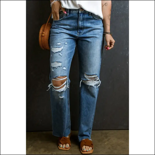 Rock Those Distressed Raw Hem Jeans and Embrace your Fashionable Chaos! 👖✨ - Medium / 6 - on Sale Worldwide Shipping