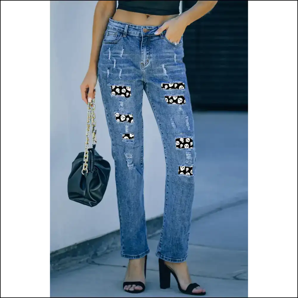 Rock your Bones in Style with Needful Things Distressed Skeleton Pattern Jeans! 💀👖 - Jeans on Sale Worldwide Shipping
