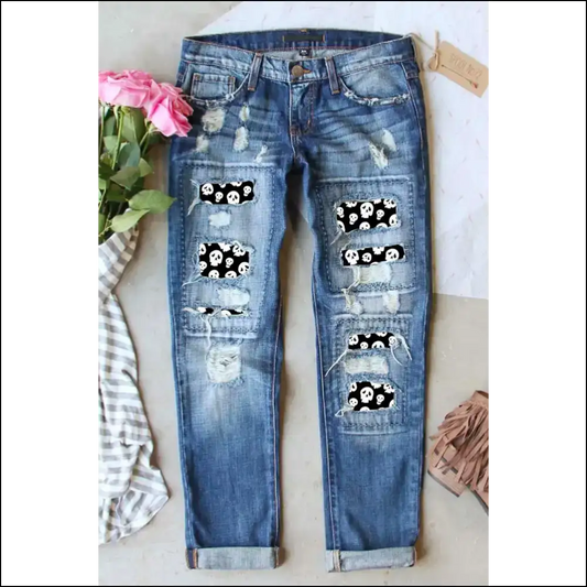 Rock your Bones in Style with Needful Things Distressed Skeleton Pattern Jeans! 💀👖 - Medium / 4 - Jeans on Sale Worldwide Shipping