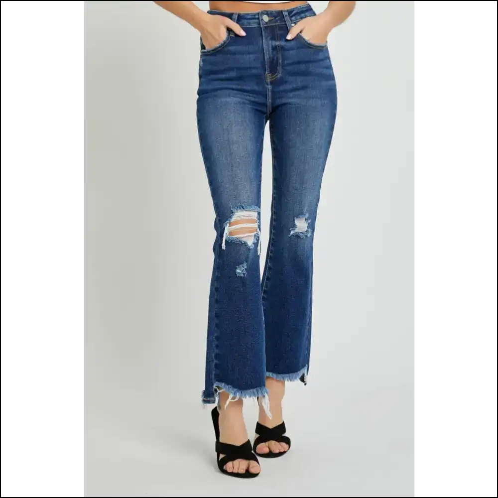 Rock your Curves in Risen High Rise Distressed Crop Flare Jeans 😏✨ - on Sale Worldwide Shipping