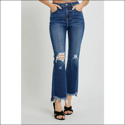 Rock your Curves in Risen High Rise Distressed Crop Flare Jeans 😏✨ - on Sale Worldwide Shipping