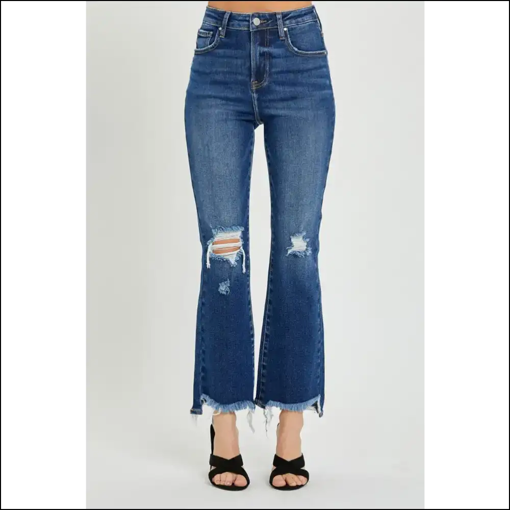 Rock your Curves in Risen High Rise Distressed Crop Flare Jeans 😏✨ - on Sale Worldwide Shipping