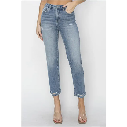 Rock your Curves with Risen High Waist Distressed Cropped Jeans 😂👖 - on Sale Worldwide Shipping