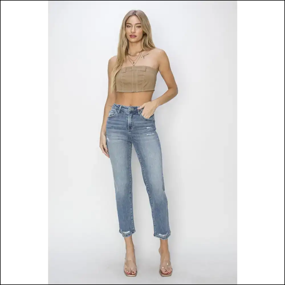 Rock your Curves with Risen High Waist Distressed Cropped Jeans 😂👖 - on Sale Worldwide Shipping