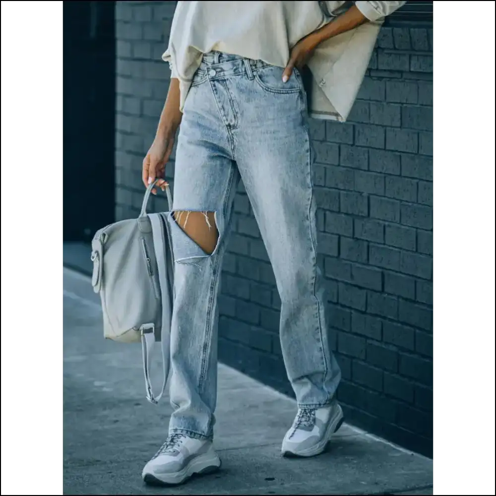 Rock your Freedom with Chic Distressed Asymmetric Waist Jeans😂✨ - Jeans on Sale Worldwide Shipping
