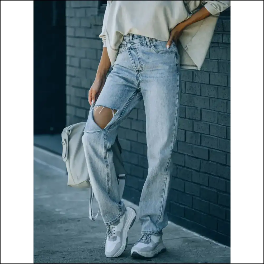 Rock your Freedom with Chic Distressed Asymmetric Waist Jeans😂✨ - Jeans on Sale Worldwide Shipping