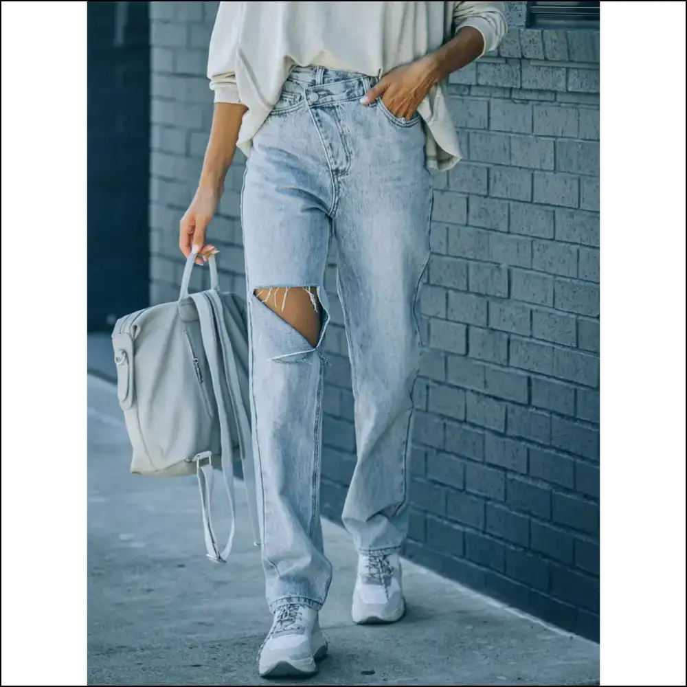 Rock your Freedom with Chic Distressed Asymmetric Waist Jeans😂✨ - Jeans on Sale Worldwide Shipping