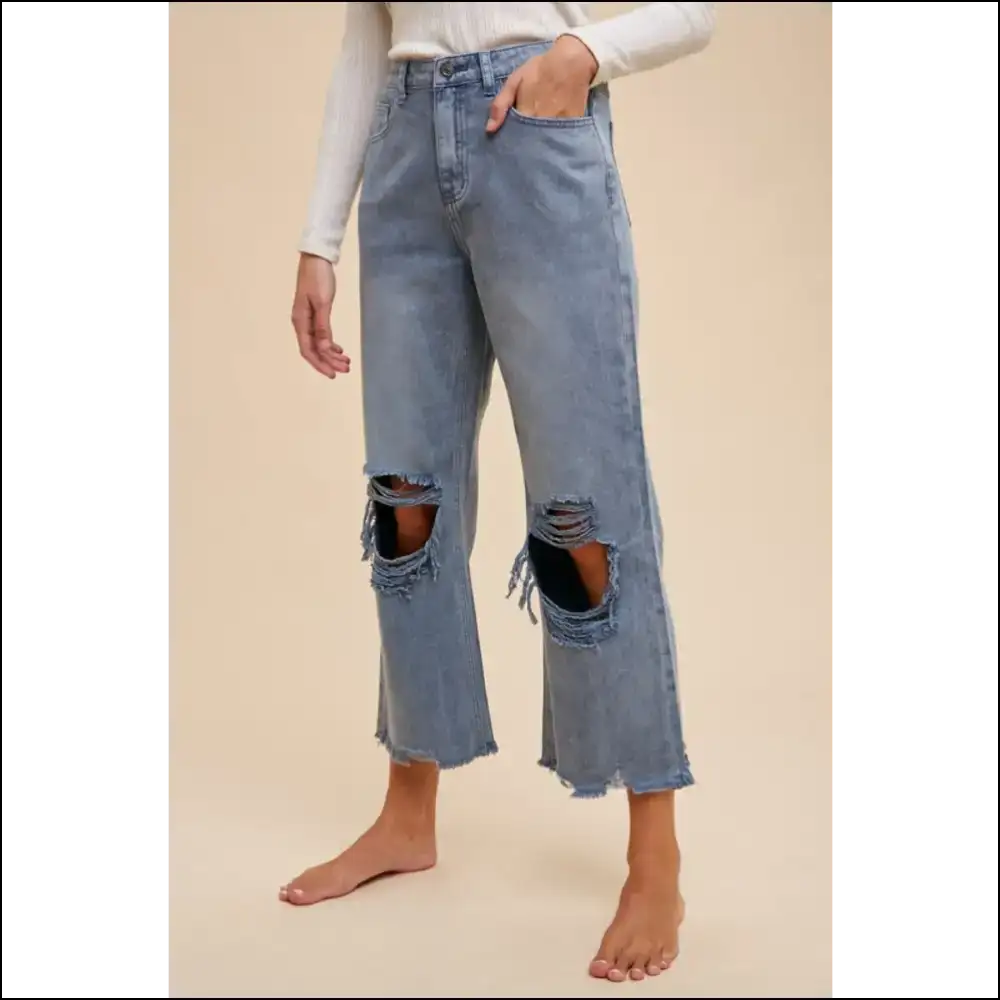 Rock your Look: Meet Annie Wear Distressed Raw Hem Jeans Attitude Included! 😎💃 - on Sale Worldwide Shipping