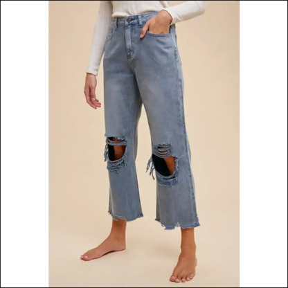 Rock your Look: Meet Annie Wear Distressed Raw Hem Jeans Attitude Included! 😎💃 - on Sale Worldwide Shipping
