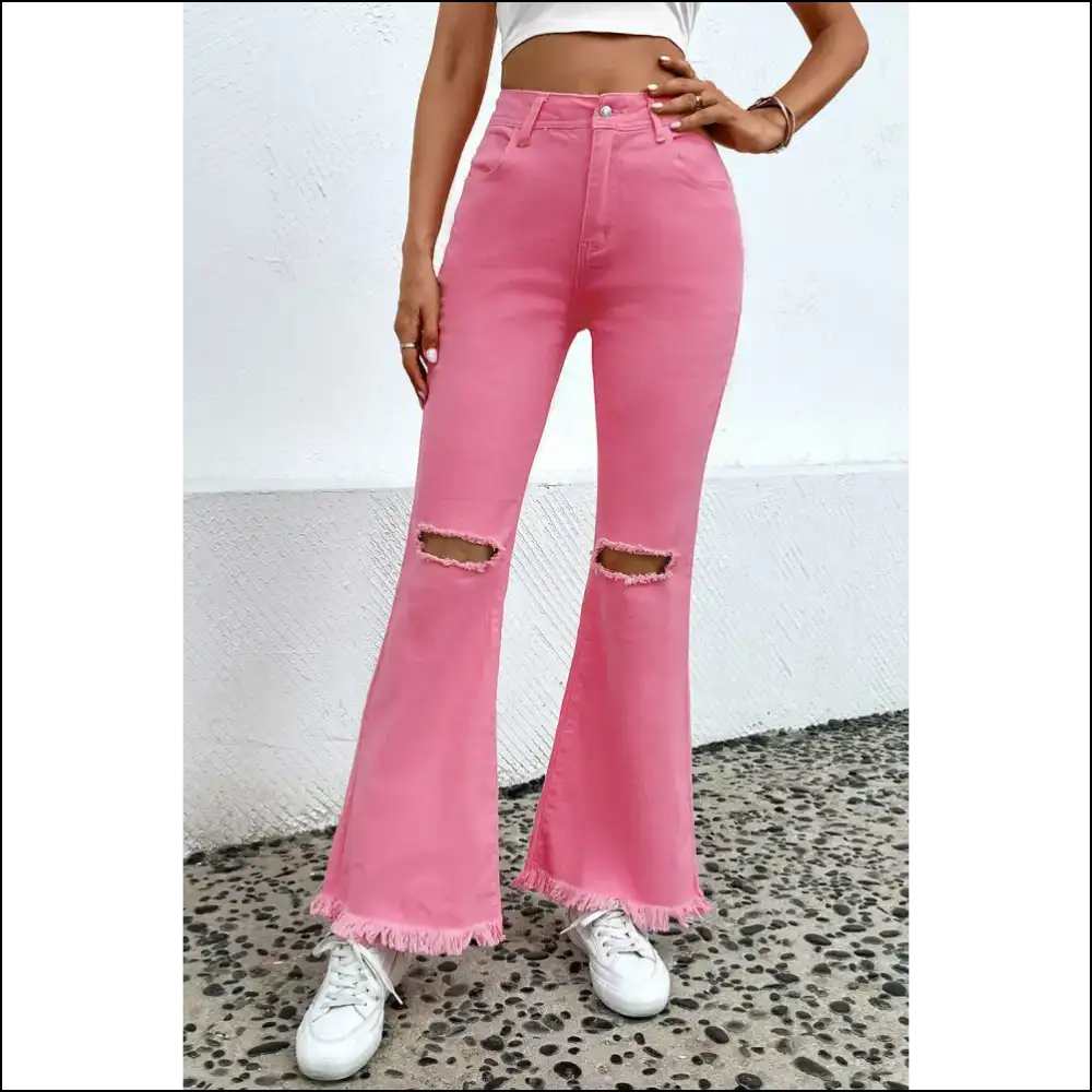 Rock your Mood in Distressed Raw Hem Bootcut from Needful Things - Pink / 16 - Jeans on Sale Worldwide Shipping