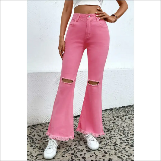 Rock your Mood in Distressed Raw Hem Bootcut from Needful Things - Pink / 16 - Jeans on Sale Worldwide Shipping
