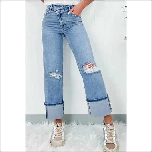 Rock your Rebellion: Distressed Straight Jeans for Needful Fashionistas! 👖💥 - Medium / 4 - on Sale Worldwide Shipping