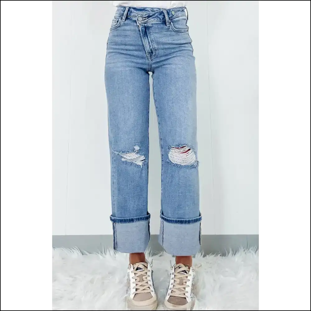 Rock your Rebellion: Distressed Straight Jeans for Needful Fashionistas! 👖💥 - on Sale Worldwide Shipping