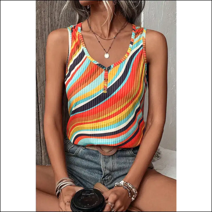Rock your Room with our Color Block Round Neck Tank – Fabulous Awaits! 😎✨ - Tops on Sale Worldwide Shipping