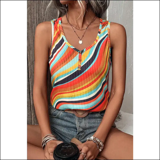 Rock your Room with our Color Block Round Neck Tank – Fabulous Awaits! 😎✨ - Tops on Sale Worldwide Shipping