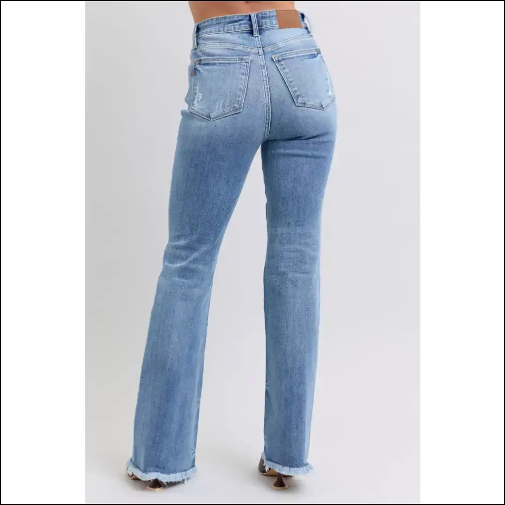 Rock your Sass in Judy Blue High Rise Raw Hem Bootcut Jeans 👖💃 - on Sale Worldwide Shipping