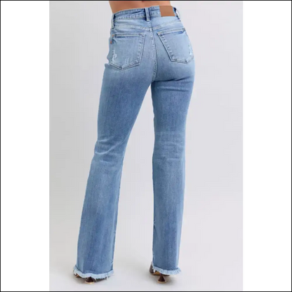 Rock your Sass in Judy Blue High Rise Raw Hem Bootcut Jeans 👖💃 - on Sale Worldwide Shipping