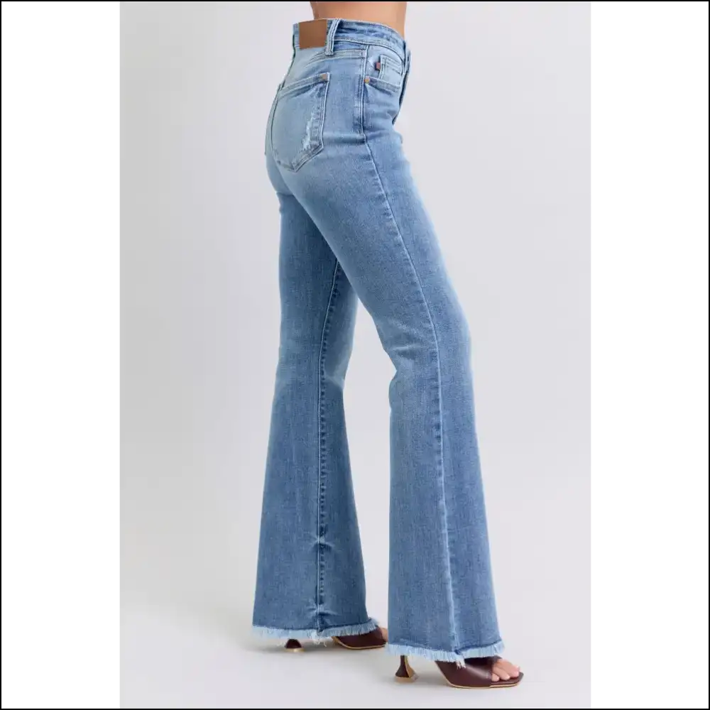 Rock your Sass in Judy Blue High Rise Raw Hem Bootcut Jeans 👖💃 - on Sale Worldwide Shipping