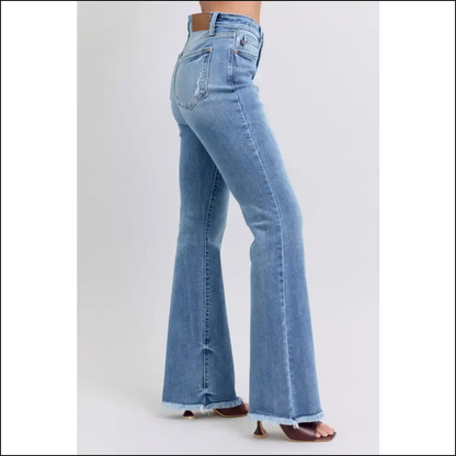 Rock your Sass in Judy Blue High Rise Raw Hem Bootcut Jeans 👖💃 - on Sale Worldwide Shipping