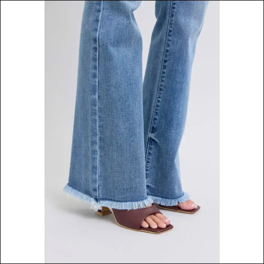 Rock your Sass in Judy Blue High Rise Raw Hem Bootcut Jeans 👖💃 - on Sale Worldwide Shipping