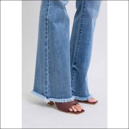 Rock your Sass in Judy Blue High Rise Raw Hem Bootcut Jeans 👖💃 - on Sale Worldwide Shipping