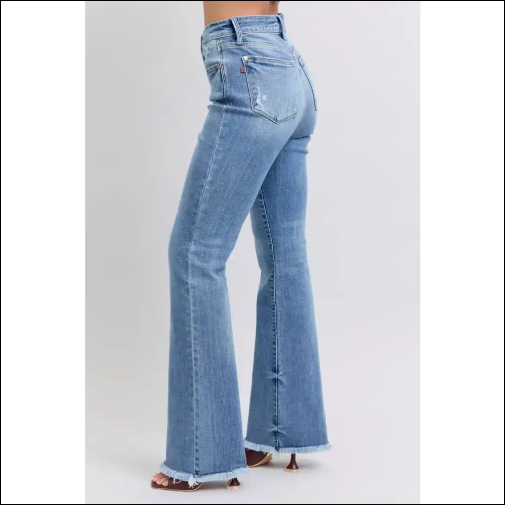 Rock your Sass in Judy Blue High Rise Raw Hem Bootcut Jeans 👖💃 - on Sale Worldwide Shipping