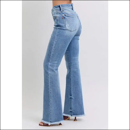 Rock your Sass in Judy Blue High Rise Raw Hem Bootcut Jeans 👖💃 - on Sale Worldwide Shipping