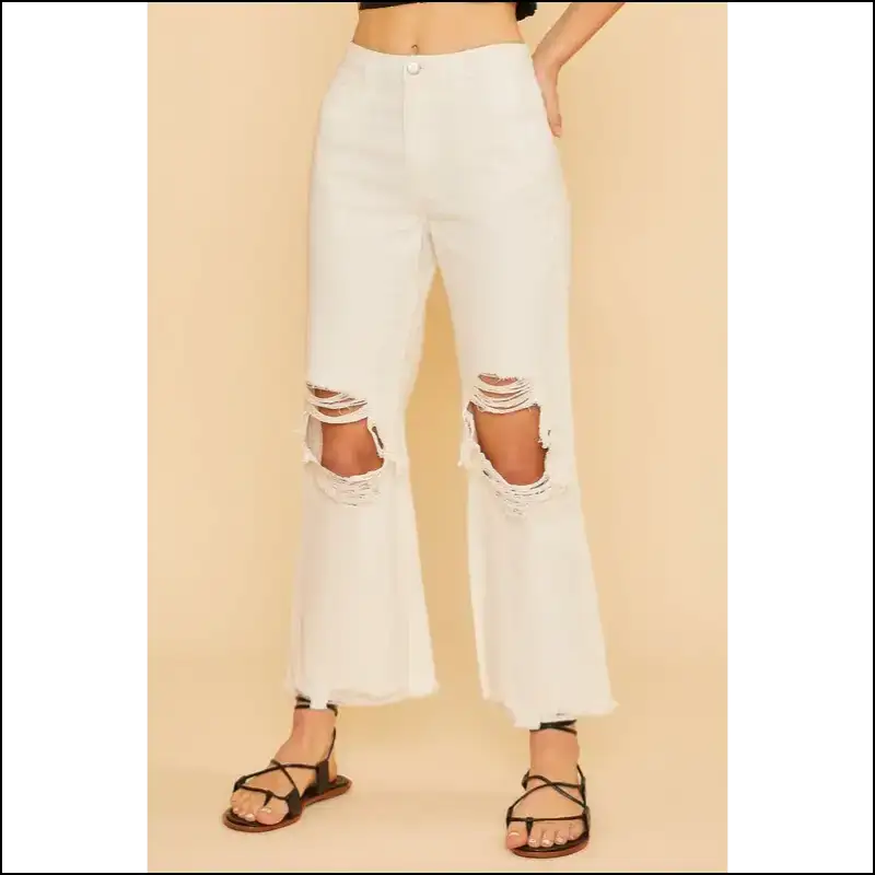 Rock your Soul in Annie Wear Distressed Raw Hem Jeans Casual Chic Af 🎉 - White / m - on Sale Worldwide Shipping