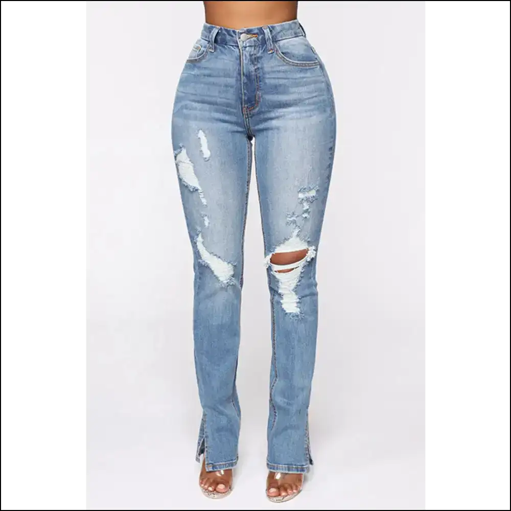 Rock your Style: Needful Things Chic Distressed Slit Jeans for Fabulous You! 😍 - Light / m - on Sale Worldwide Shipping