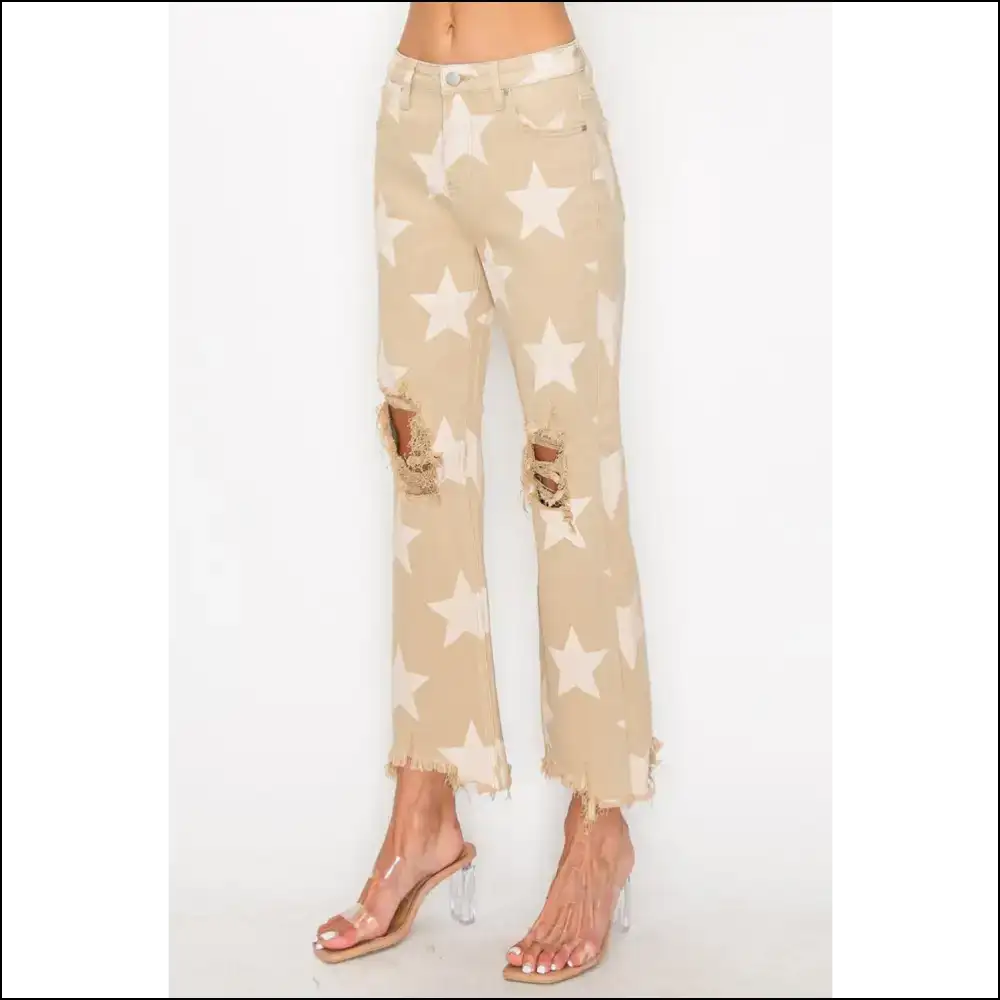 Rocket your Style with Risen High Rise Star Printed Jeans 🚀✨ - on Sale Worldwide Shipping