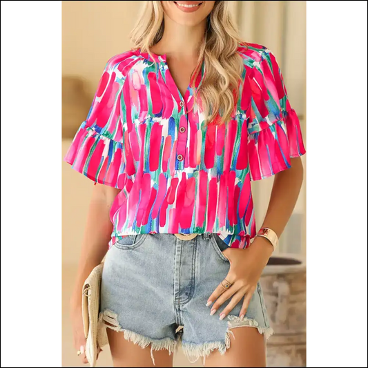 Rose Abstract Brushwork: from Frumpy to Fabulous 🌹 Needful Things - s - Blouses on Sale Worldwide Shipping