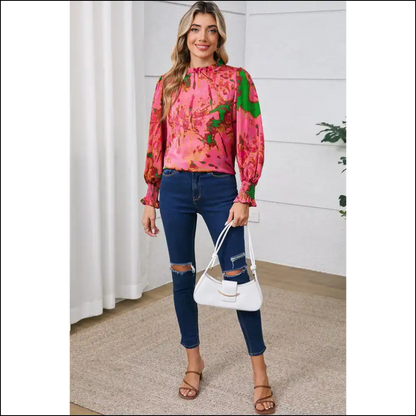 Rose Abstract Print Blouse Heartbreaker Alert - Blouses on Sale Worldwide Shipping