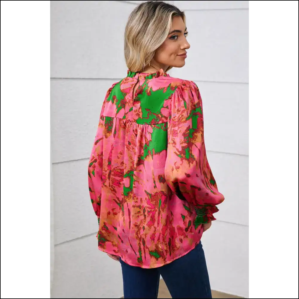 Rose Abstract Print Blouse Heartbreaker Alert - Blouses on Sale Worldwide Shipping