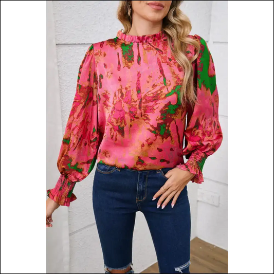 Rose Abstract Print Blouse Heartbreaker Alert - s - Blouses on Sale Worldwide Shipping