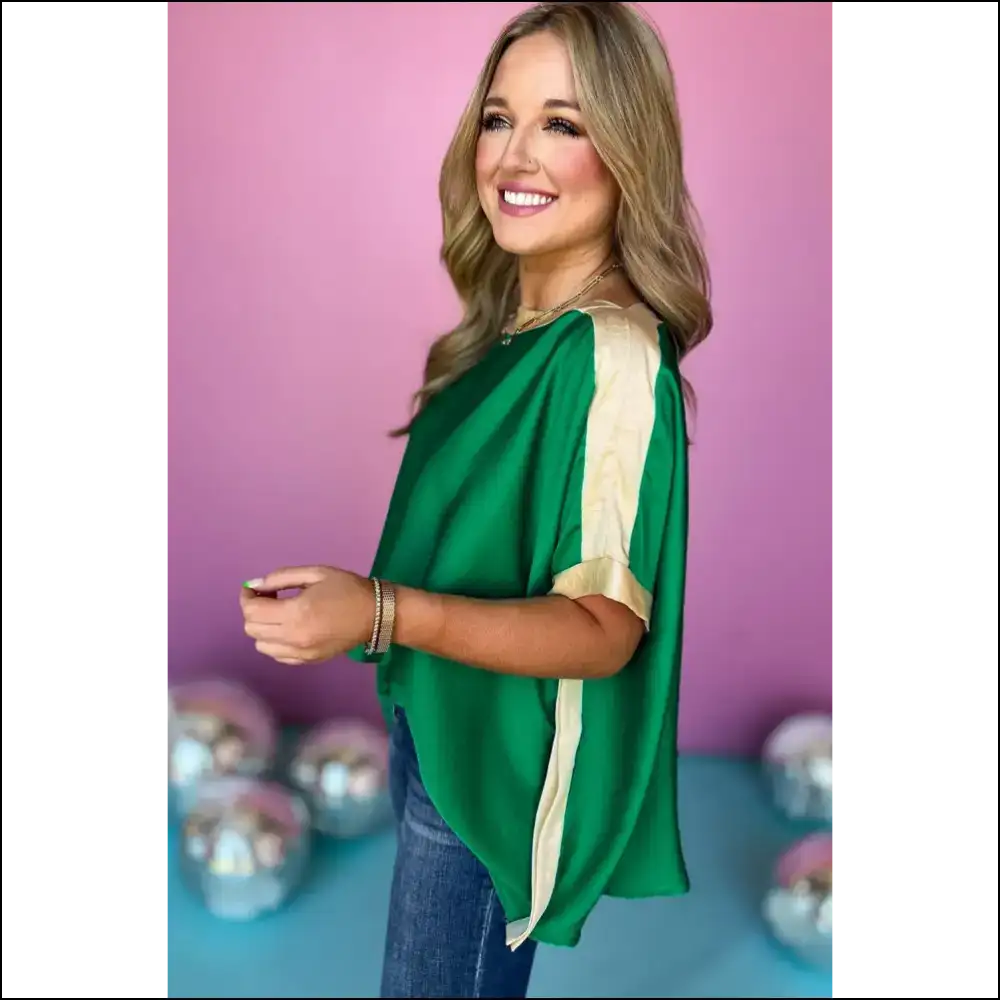 Rose Color Block Boat Neck Blouse Wardrobe Whispers - Blouses on Sale Worldwide Shipping